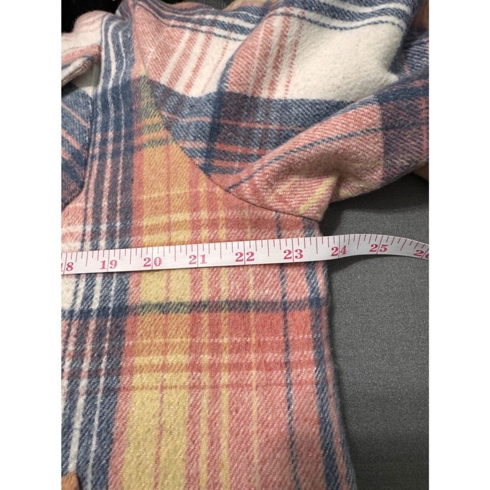 Womens Plaid Sherpa Lined Hooded Shacket Jacket Pink Blue Yellow Cream L - Picture 7 of 9